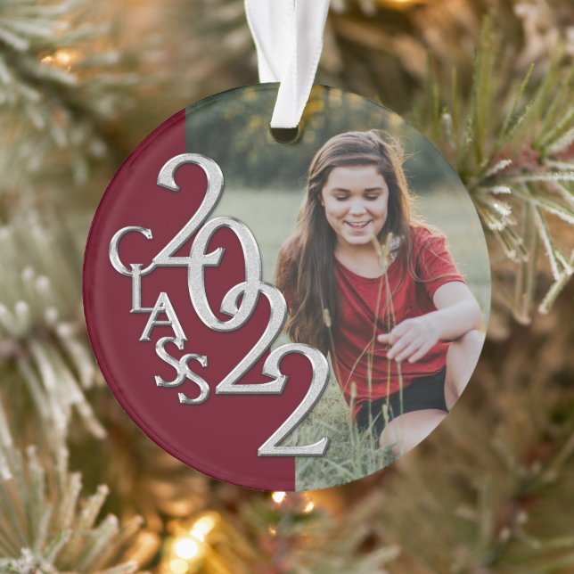 Abschluss Class 2022 Foto Burgundy Silver Ornament (Baum)