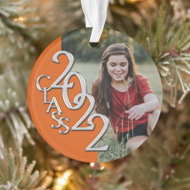 Abschluss Class 2022 Foto Orange Silver Ornament (Baum)