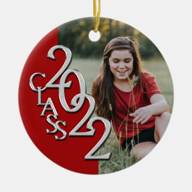 Abschluss Class 2022 Foto Red Silver Keramik Ornament (Vorne)