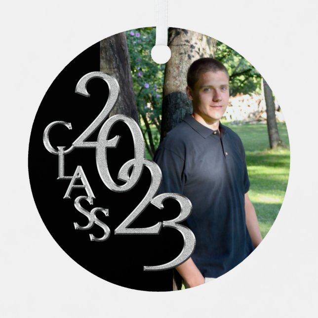Abschluss Class 2023 Foto Black and Silver Ornament Aus Metall (Vorderseite)