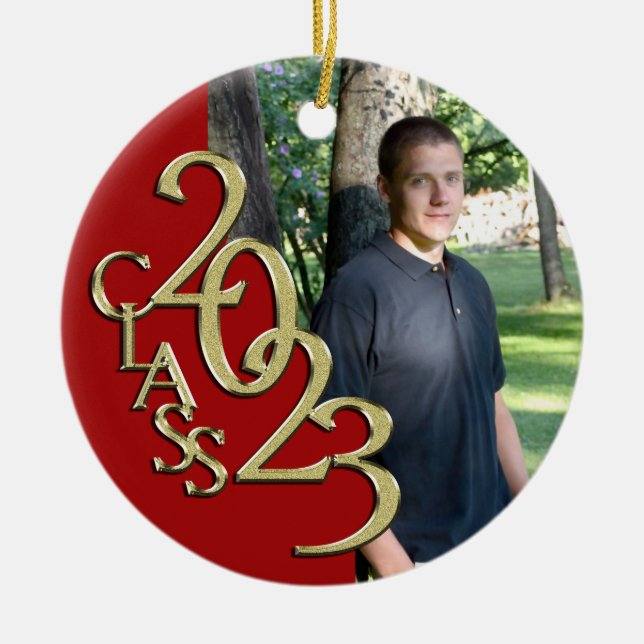 Abschluss Class 2023 Foto rot mit Gold Keramik Ornament (Vorne)