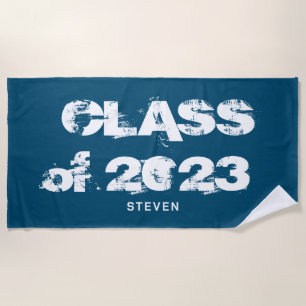 Abschluss Class Grunge Typografie Blue Monogram Strandtuch