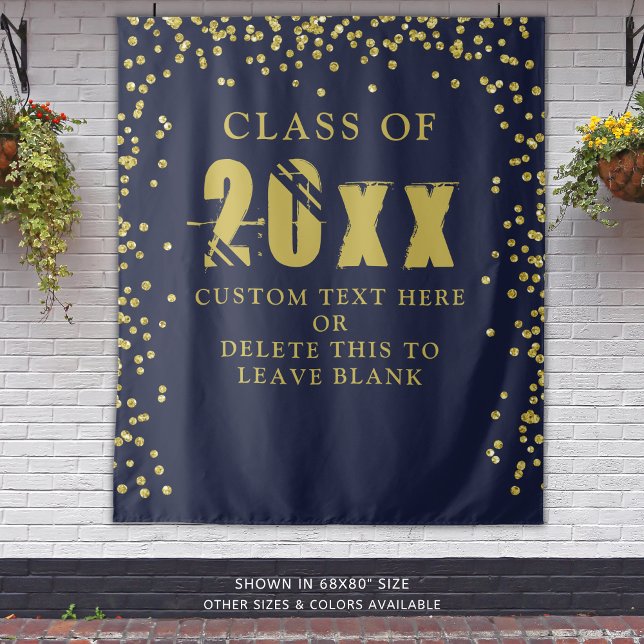 Abschluss CLASS JAHR Gold Confetti Navy Blue Wandteppich (Von Creator hochgeladen)