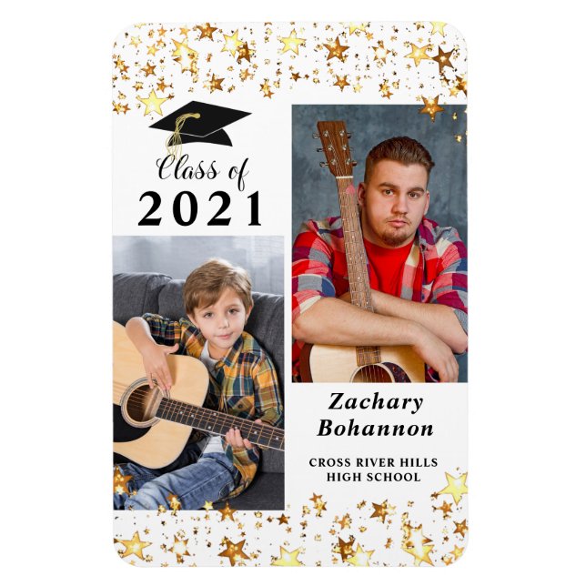 Abschluss Class of 2021 Black Gold Stars Foto Magnet (Vertikal)
