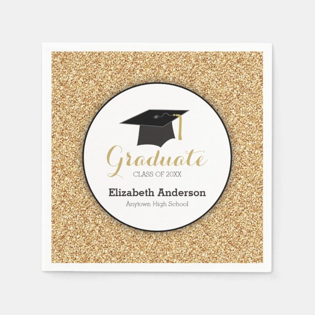 Abschluss Class of 2025 Gold Glitzer Mortarboard Serviette (Vorderseite)