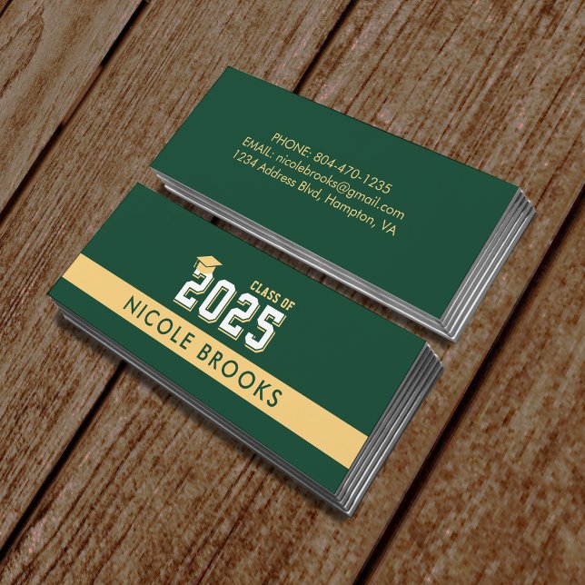 Abschluss Class of Green Gold Contact Info Name Mini Visitenkarte (Graduation Class of Green & GoldContact Info Name Mini Business Card
)