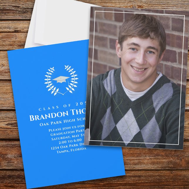 Abschluss Classic Foto Laureate Laurel Blue Einladung (Von Creator hochgeladen)