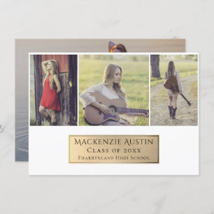 Abschluss Collage   Elegantes Gold Multi-Foto Ankündigung