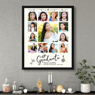 Abschluss-Collage K–12 Foto Schwarz Doodles Poster
