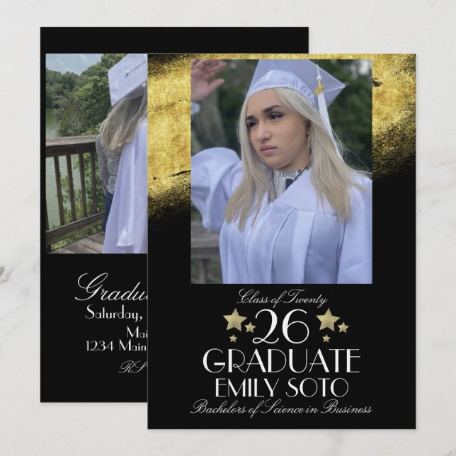 Abschluss-Collage-Party-Script-Star-Foto 2026 Einladung (Vorne/Hinten)