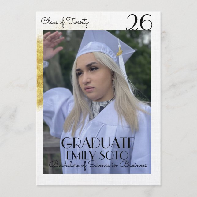 Abschluss-Collage-Script Gold Foto 2026 Einladung (Vorderseite)