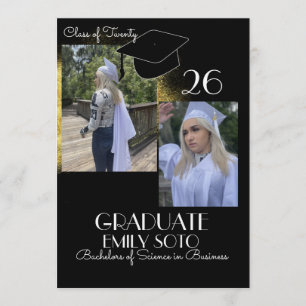 Abschluss-Collage-Script Gold Schwarz 2026 Einladung