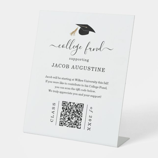 Abschluss-College-Fonds mit QR-Code Sockelschild (Vorderseite)