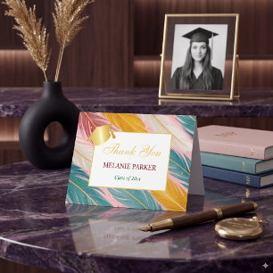 Abschluss College Pink Türkis Gold Dankeskarte