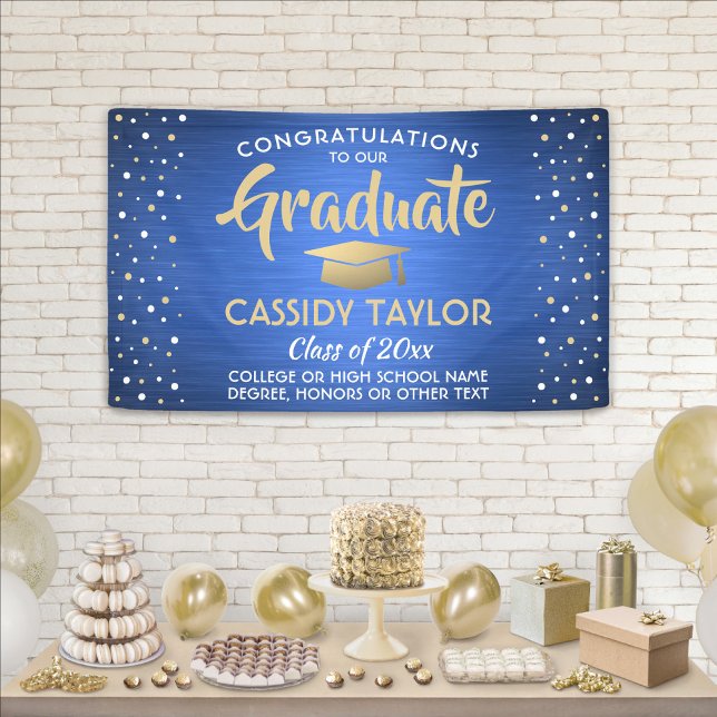 Abschluss Confetti Brushed Blue Gold und White Banner (Von Creator hochgeladen)