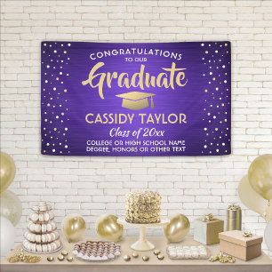 Abschluss Confetti Brushed Lila Gold und Weiß Banner