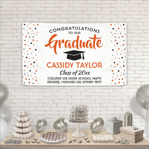 Abschluss Confetti Moderne Orange Weiß und Schwarz Banner