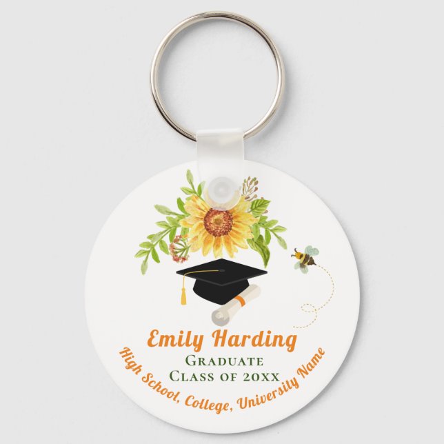 Abschluss Congratulation Class of Floral Blume Schlüsselanhänger (Vorderseite)