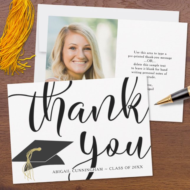 Abschluss DANK IHNEN Foto Script Grad Cap Dankeskarte (Von Creator hochgeladen)