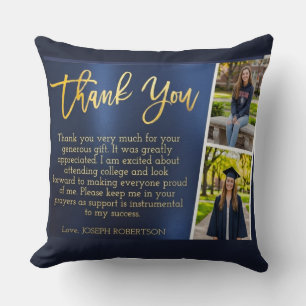 Abschluss Danke 2 Fotocollage Navy Blau Gold Kissen
