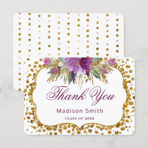 Abschluss Danke Floral Gold Glitter Konfetti Einladung