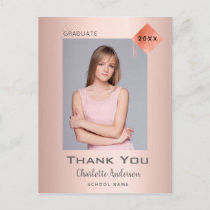 Abschluss Danke Foto Rose Gold Modern Postkarte