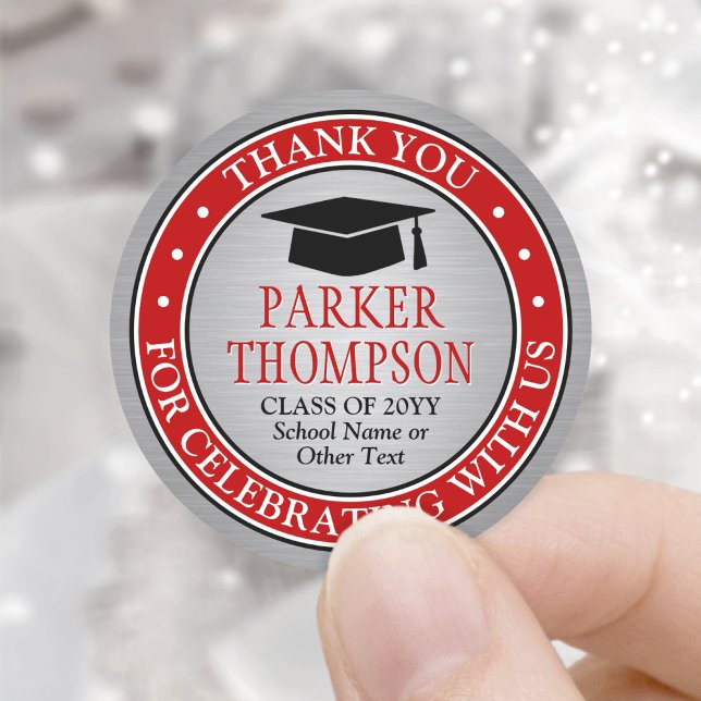 Abschluss Danke Ihnen Elegant Red Gray Schwarz-wei Runder Aufkleber (Von Creator hochgeladen)