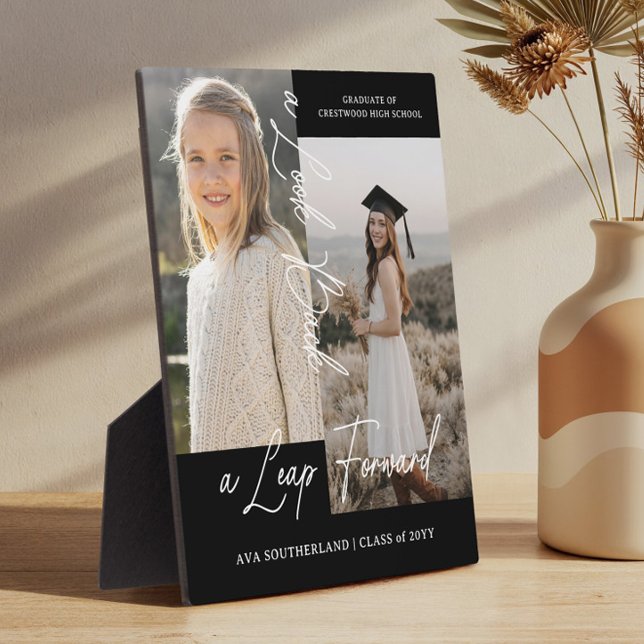 Abschluss dann & Jetzt Grad Foto Collage Keepake Fotoplatte (Graduation Then & Now Grad Photo Collage Keepsake Plaque)