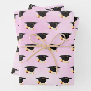 Abschluss Day Cap und Diploma Pink Geschenkpapier Set