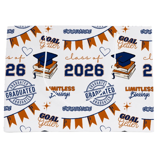 Abschluss der Blue Orange Klasse 2026 Große Geschenktüte (Vorderseite)