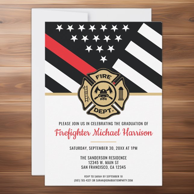 Abschluss der Feuerwehr-Akademie Rote Linie Einladung (Firefighter Fire Academy Red Line Flag Graduation Invitation)