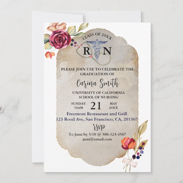 Abschluss der Krankenpflege Blumencotattage Party Einladung (Vorderseite)