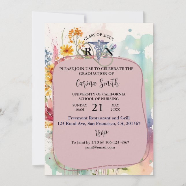 Abschluss der Krankenpflege Blumencotattage Party Einladung (Vorderseite)