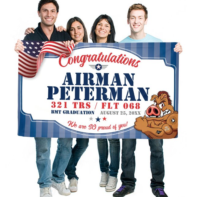 Abschluss der Luftwaffe 321 TRS Warthogs Mascot 3x Banner (321 Warthogs Mascot Air Force BMT Basic Military Training Graduation 3x5' ft vinyl outdoor banner)