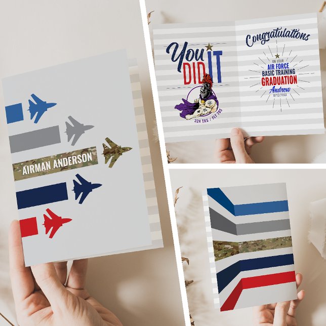 Abschluss der Luftwaffengrundausbildung 324 Ritter Karte (Air Force Basic Training BMT Graduation Card 324  TRS Knights Jet Flight Formation front inside back)