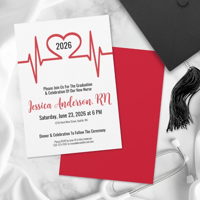 Abschluss der Nursing-Schule für einfaches Herz Einladung (Simple Heart Medical Nursing School Graduation Invitation)