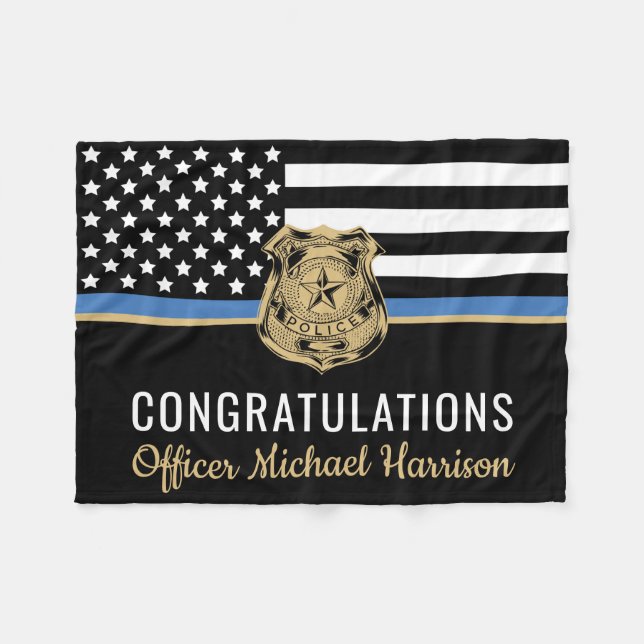 Abschluss der Polizeiakademie Thin Blue Line Flag Fleecedecke (Vorderseite (Horizontal))