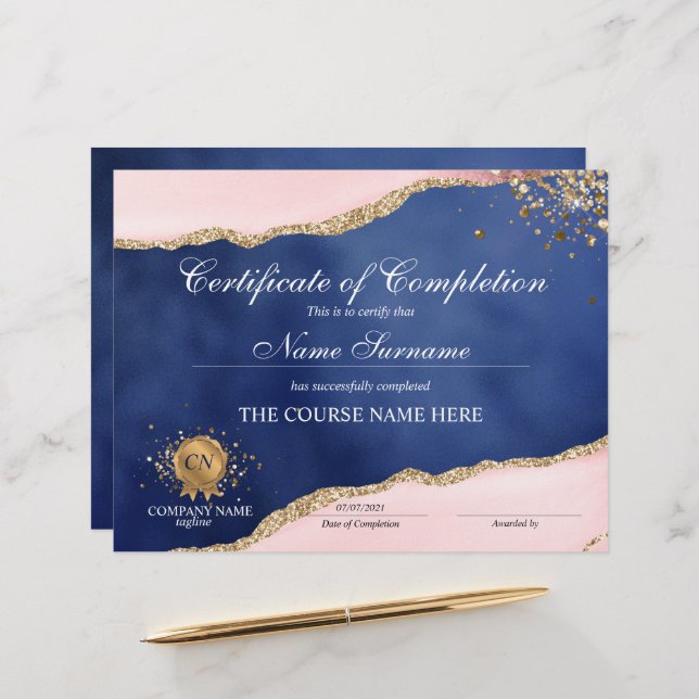 Abschluss des Abschlusszertifikats (Vorderseite/Rückseite Beispiel)