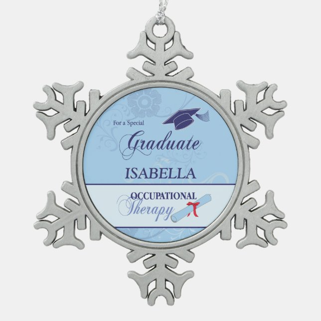 Abschluss des Arbeitstherapeuten wirl rundes Gesch Schneeflocken Zinn-Ornament (Vorderseite)