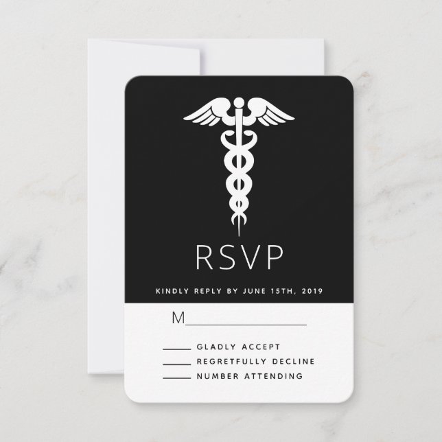 Abschluss des Medical Symbol White Caduceus RSVP Karte (Vorderseite)