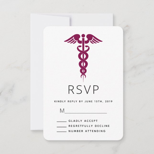 Abschluss des roten Caduceus Medical Symbol RSVP Karte (Vorderseite)