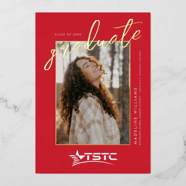 Abschluss des Texas State Technical College Folieneinladung (Vorderseite)