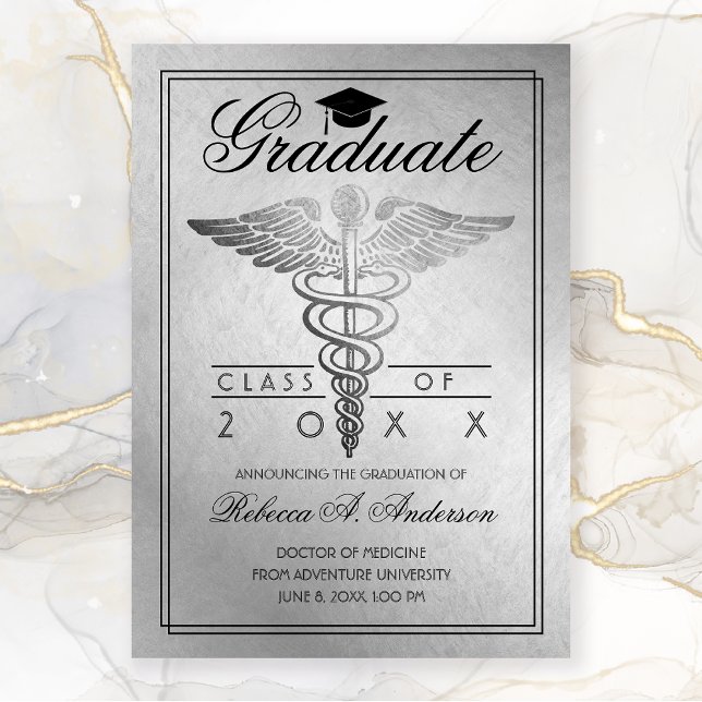 Abschluss Doctor Caduceus Silver Grad Cap Ankündigung (Silver Medical Graduation Announcement)