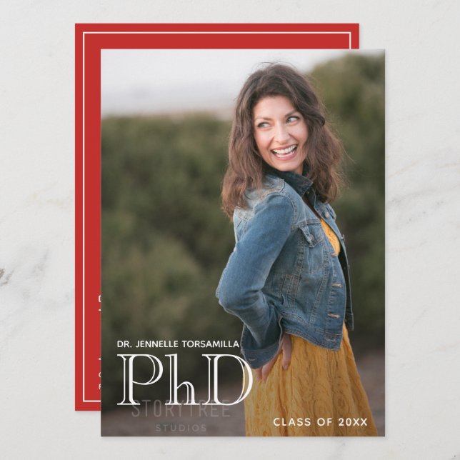 Abschluss Doktortitel Ankündigung Foto White Red (Vorne/Hinten)