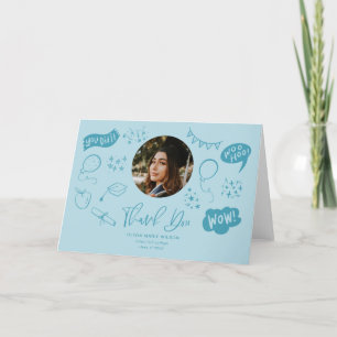 Abschluss Doodle mit blauem Graduate-Foto Dankeskarte
