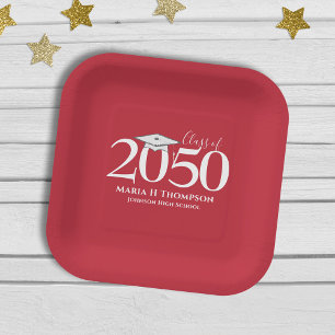 Abschluss Einfache Minimalistische Red Mortarboard Pappteller