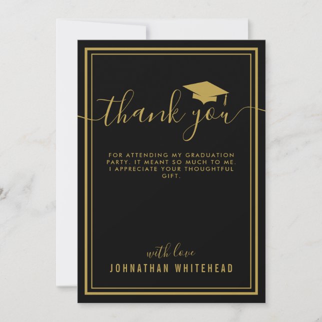 Abschluss Einfaches Foto Schwarz Dankeskarte (Vorderseite)