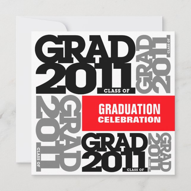 Abschluss Einladung 2011 Roter Grauer Schriftart (Vorderseite)