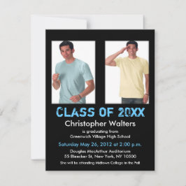 Abschluss Einladung 2 Bilder Schwarz Blau hinzufüg