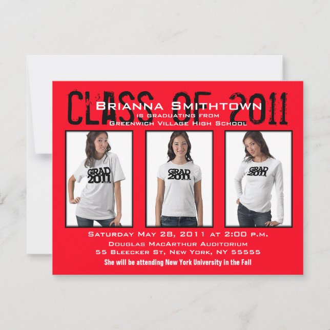 Abschluss Einladung 3 Foto Rot A1 hinzufügen (Vorderseite)